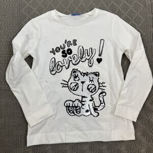 Mayoral Girls Black & White Sequin Long Sleeved Cat Theme Shirt Size 4